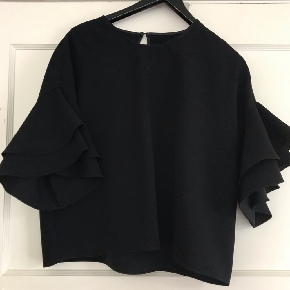 Zara ruffle black work top
